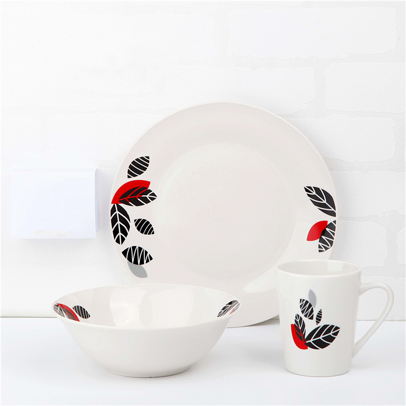 louça de mesa de cerâmica-12piece conjunto de jantar de porcelana com decalque cortado